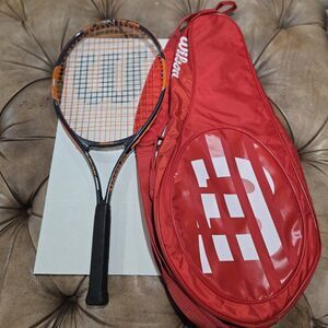 Wilson Burn Team 25 Junior Tennis Racquet 3-7/8 With Red And Whilte Wilson Bag